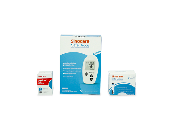 จอภาพกลูโคสแบบพกพาที่ไม่มีรหัส 0.6μL พร้อมแถบ 50 เส้นและมีดหมอ 50 ชิ้น